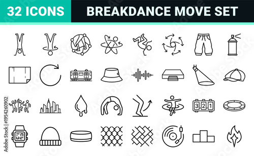 Breakdancing and Street Dance Culture Ultra-Minimalist Monoline Icons for Urban Design and Performance Graphics