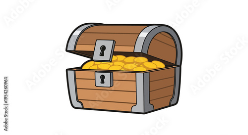 Illustrative treasure chest overflowing with golden coins, a symbol of wealth and adventure