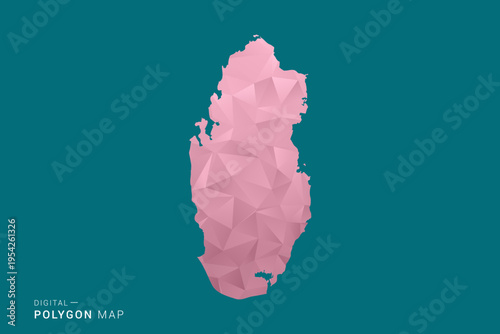 Qatar polygon map vector illustration in low poly geometric style, soft pastel colors with pink and teal green tones, clean silhouette on solid background, ideal for infographic.