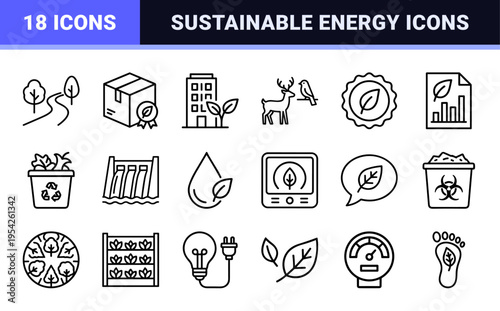 Sustainable Ecology and Green Energy Geometric Line Art Symbols for Modern Environmental Conservation and Urban Sustainability Projects