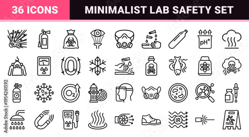 Hazardous Materials and Laboratory Safety Symbols in Ultra-Minimalist Geometric Line Art Style for GHS Compliance and Industrial Utility