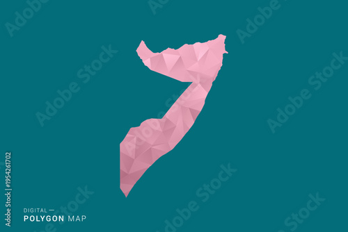 Somalia polygon map vector illustration in low poly geometric style, soft pastel colors with pink and teal green tones, clean silhouette on solid background, ideal for infographic.