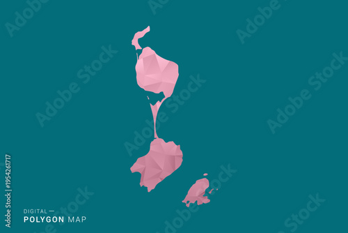 Saint Pierre and Miquelon polygon map vector illustration in low poly geometric style, soft pastel colors with pink and teal green tones, clean silhouette on solid background, ideal for infographic.