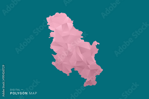 Serbia polygon map vector illustration in low poly geometric style, soft pastel colors with pink and teal green tones, clean silhouette on solid background, ideal for infographic.