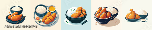 Japanese Karage Rice Vector Illustration