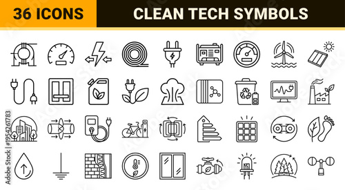 Sustainable Energy and Electric Vehicle Infrastructure Icons featuring Ultra-Minimalist Geometric Line Art for Clean Tech User Interfaces