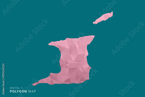 Trinidad and Tobago polygon map vector illustration in low poly geometric style, soft pastel colors with pink and teal green tones, clean silhouette on solid background, ideal for infographic.