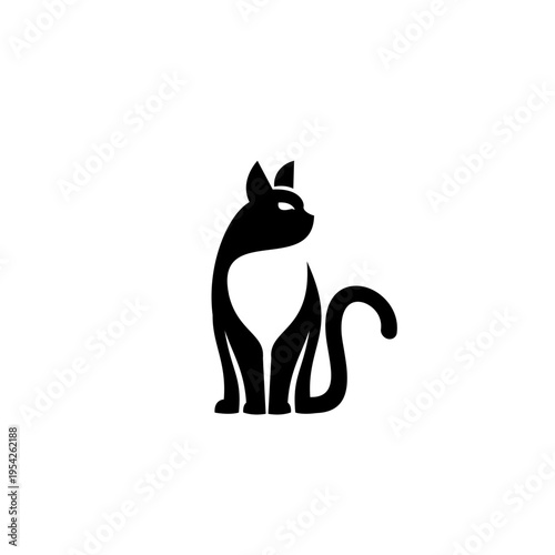 Stylized Black Cat Silhouette Logo Design on White Background