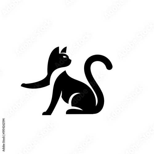 Elegant Black Cat Silhouette Logo Vector. Minimalist Feline Design Icon on White Background.