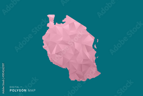 Tanzania polygon map vector illustration in low poly geometric style, soft pastel colors with pink and teal green tones, clean silhouette on solid background, ideal for infographic.