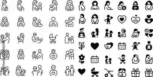 Mother's day illustration set with flowers gifts and hearts in pastel colors on white background