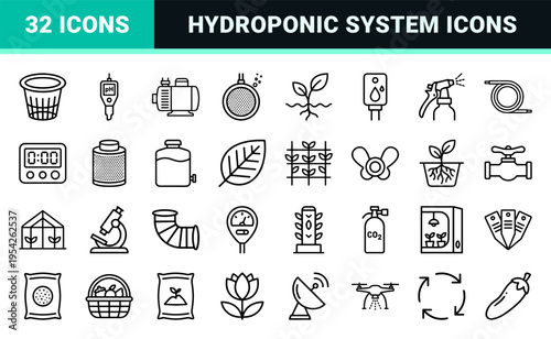 Hydroponic Smart Farming Linear Icons for Sustainable Agriculture and Precision Horticulture Systems Visual DNA