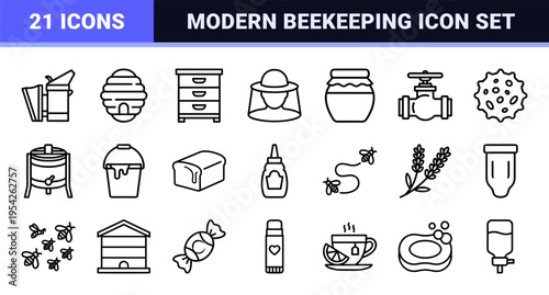 Organic Honey Production and Apiary Management Ultra-Minimalist Monoline Geometric Line Art Icon Set for Professional Branding and Apps
