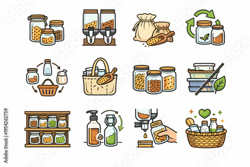 Routine eco lids generation vector simple icon cue refill organization image pantry