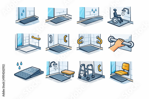 Bathing generation reduction inclusive shower free gear simple image ramp icon vector