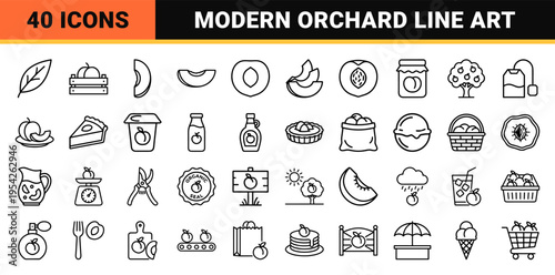 Peach and Stone Fruit Orchard Ultra-Minimalist Monoline Icons for Organic Food Branding and Agriculture Interface Design