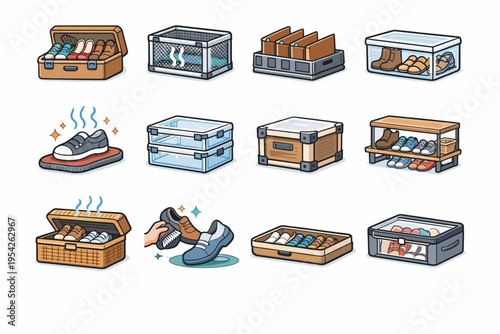 Icon footwear simple frame keeper control storage seasonal image odor generation vector