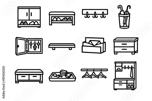 Simple shelf stand drawer entryway generation hooks icon image ledge bench cabinet