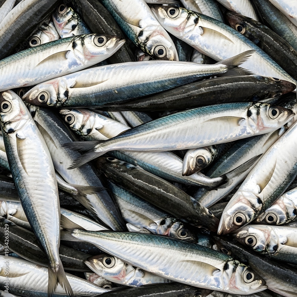 Obraz premium Fresh catch of small silver fish with dark backs