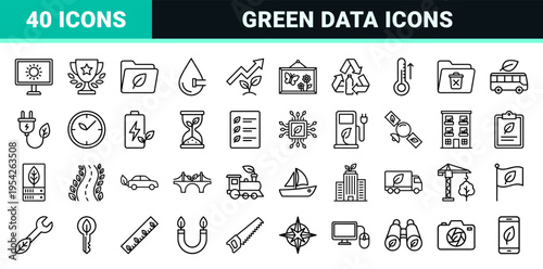 Sustainable Business Strategy and Green Energy Infrastructure Ultra-Minimalist Geometric Outline Symbols for Corporate Environmental Reports