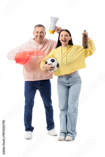 Soccer fans with beer and m...