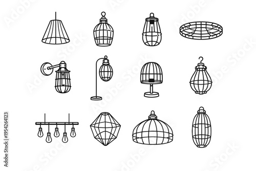 Icon image illumination shade lighting simple wire ceiling structure generation guard lamp