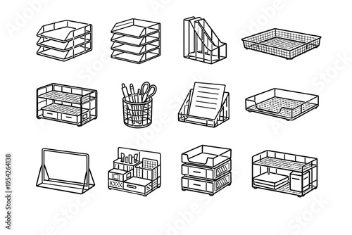 Stationery basket stand icon paper file generation image wire document holder vector
