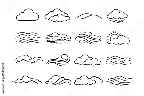 Set layered curve generation form cloud simple image vapor floating contour vector
