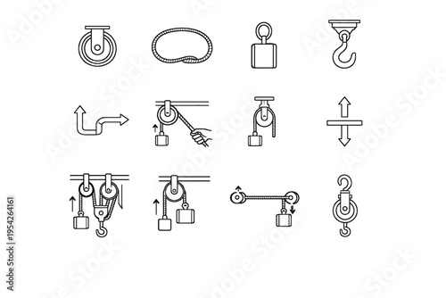 Weight vertical image load simple vector icon lifting arrow rope generation device