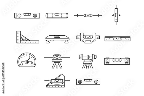 Flat alignment vector outline leveling set simple generation tool icon image form