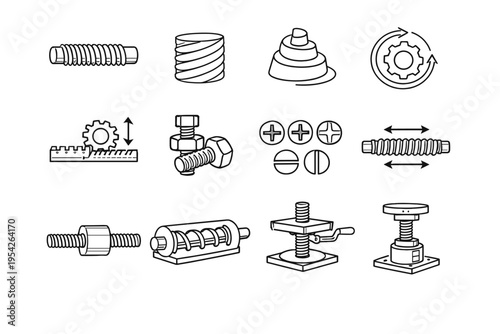 Groove icon mechanism vector simple rotational screw device rod form image generation