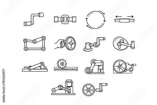 Mechanism mechanical manual simple crank image icon generation path vector powered conversion