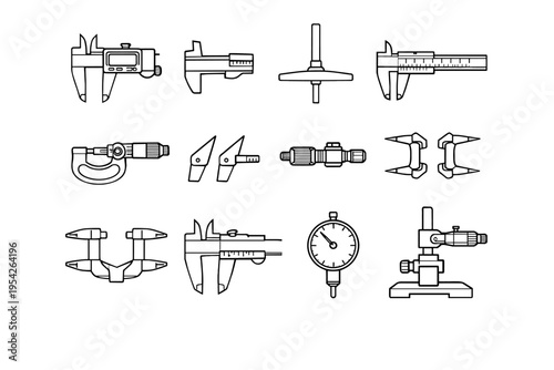 Vector vernier instrument rod generation image icon simple locking outline mechanical body
