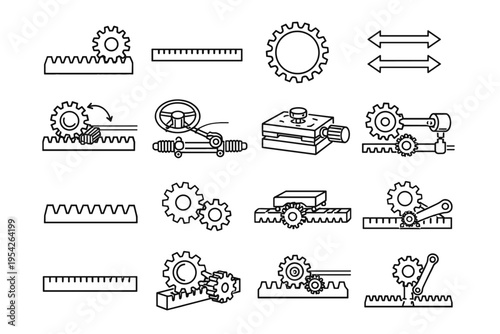 Rack icon track straight mechanical motion simple interaction vector tool gear image
