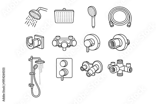 Generation image bracket handheld outlet fixture pipe vector bathroom simple icon shower