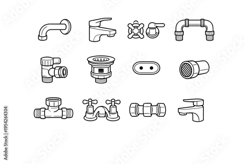 Outlet drain icons mixer overflow tap vector fixture spout icon set plumbing
