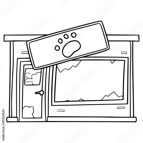 ruined vet building illustration hand drawn outline vector