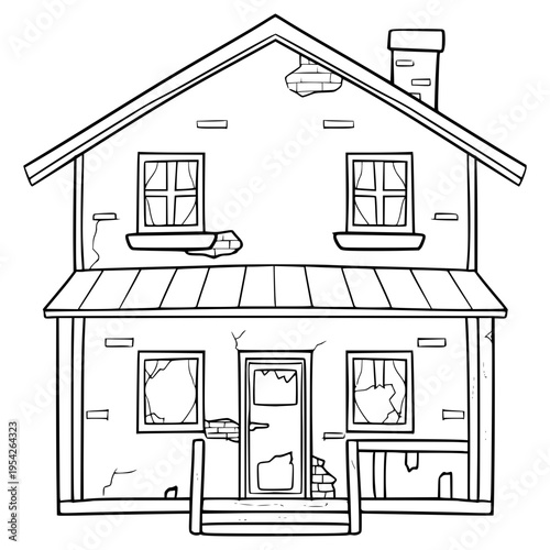 ruined house illustration hand drawn outline vector