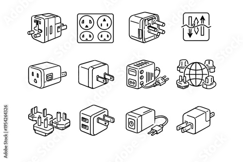Electric travel power set plug generation vector simple image conversion socket foldable