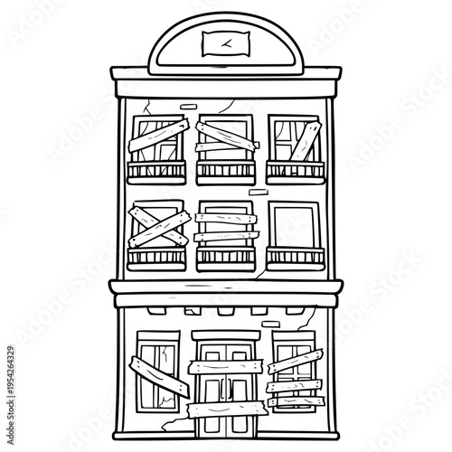 abandoned hotel building illustration hand drawn outline vector