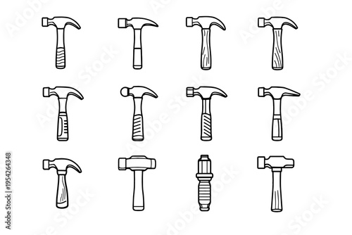Vector outline icon shaft generation fastening hammer silhouette striking simple image nail