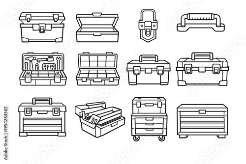 Equipment icon hinged unit tool vector outline workshop organized metal icons form