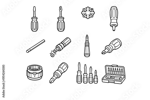 Icon simple vector set steel shaft tip flathead precision generation screwdriver image
