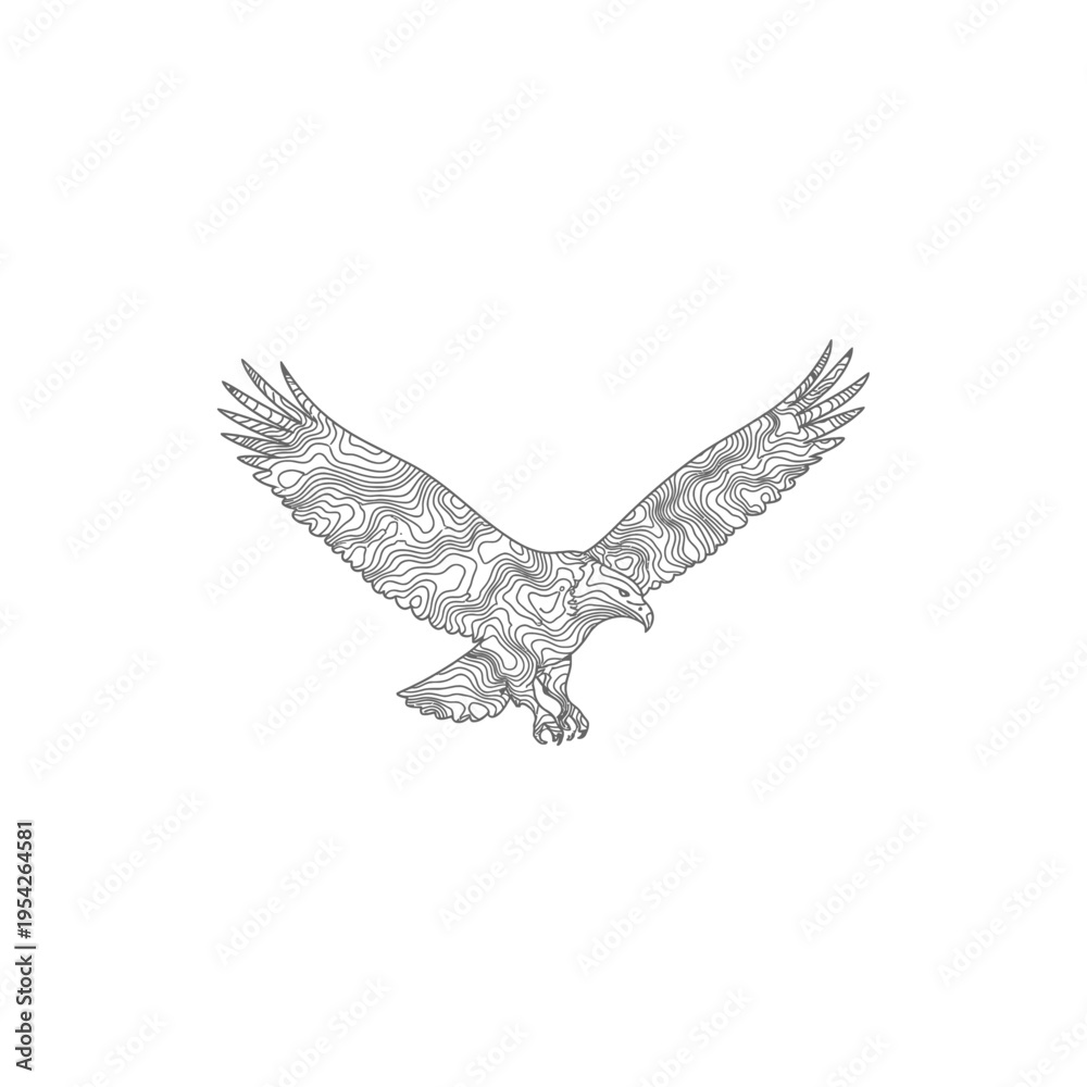 Fototapeta premium Eagle in flight with patterned wings and body isolated on transparent background vector