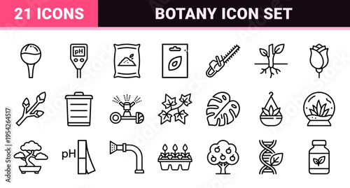 Ultra-minimalist Monoline Gardening and Horticulture Icon Set Featuring Geometric Line Art Symbols for Urban Farming and Plant Care Projects