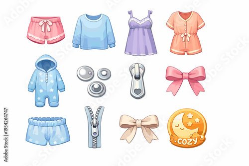 Pajama relaxed badge generation snaps image ribbon vector sleep long zipper simple