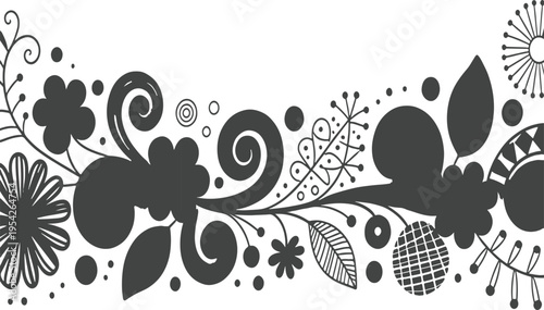  black and white floral background with butterfly and decorative ornamental pattern design.