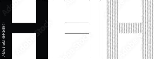 Letter H Variations: Solid Outline and Hatched Vector Graphics for Alphabet Concepts
