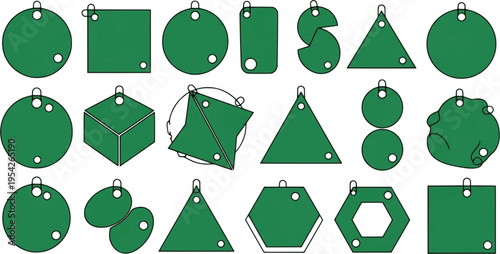 Collection of Green Geometric Shapes with Holes for Hanging
