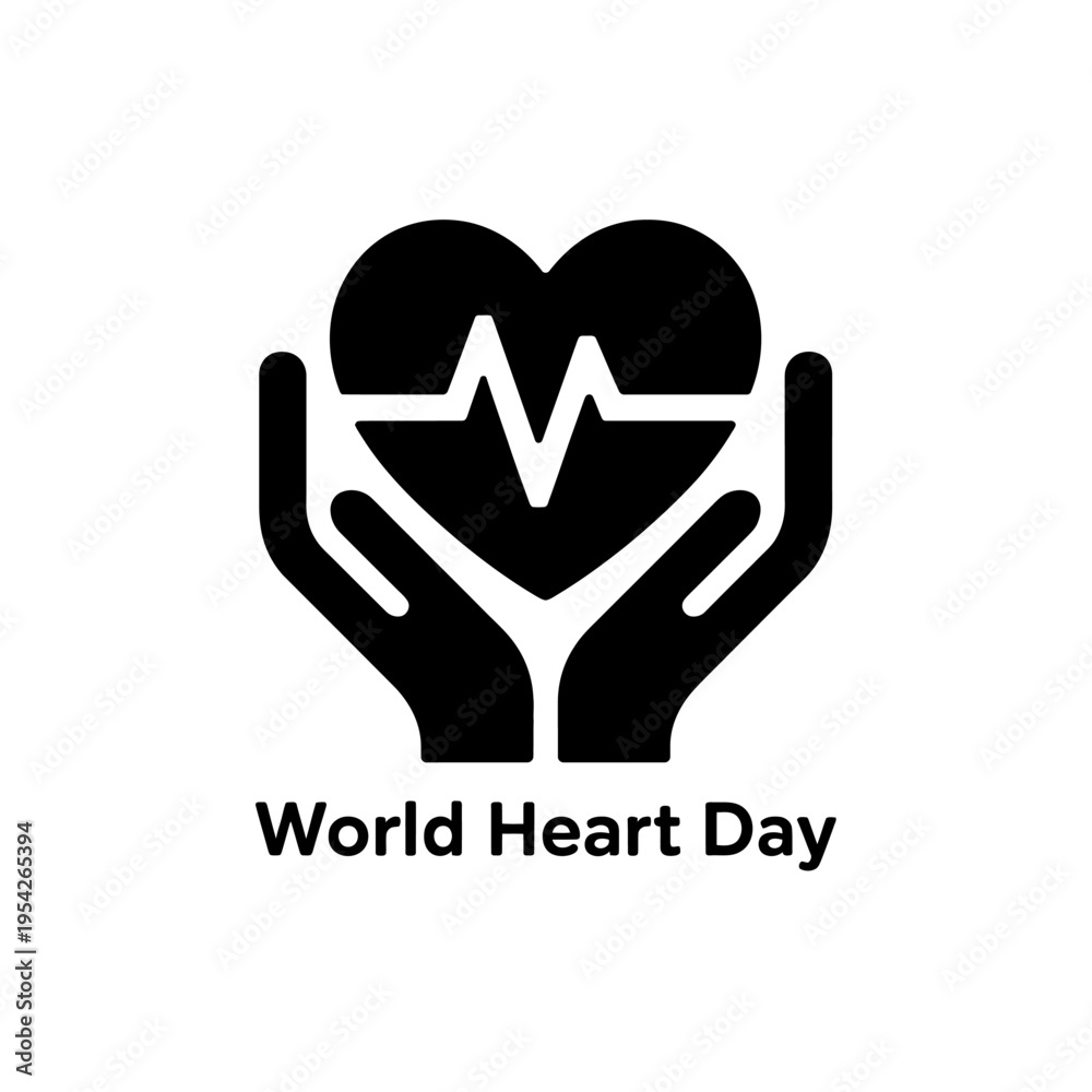 Fototapeta premium World heart day hands holding heart pulse icon symbol